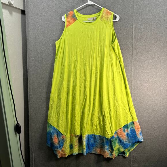LOGO by Lori Goldstein Petite Rayon Dress with Tie-Dye Hem Wild Lime Size LP - Picture 1 of 9
